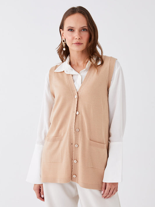 Women's V-Neck Plain Knitwear Vest