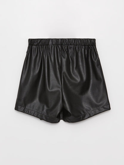 Leather Look Girl's Shorts Skirt with Elastic Waist