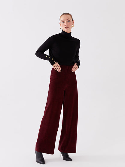 Standard Fit Straight Wide Leg Velvet Women's Trousers