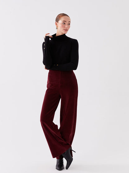 Standard Fit Straight Wide Leg Velvet Women's Trousers