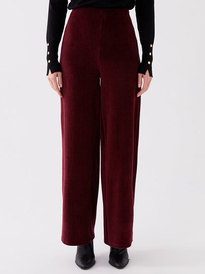 Standard Fit Straight Wide Leg Velvet Women's Trousers