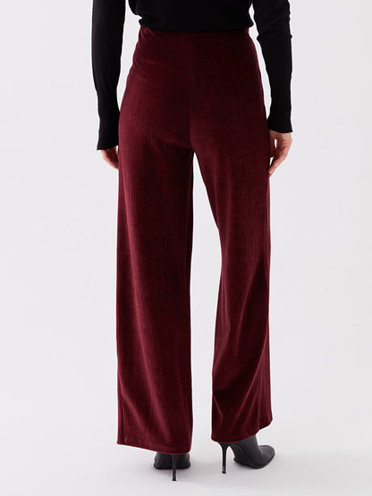 Standard Fit Straight Wide Leg Velvet Women's Trousers