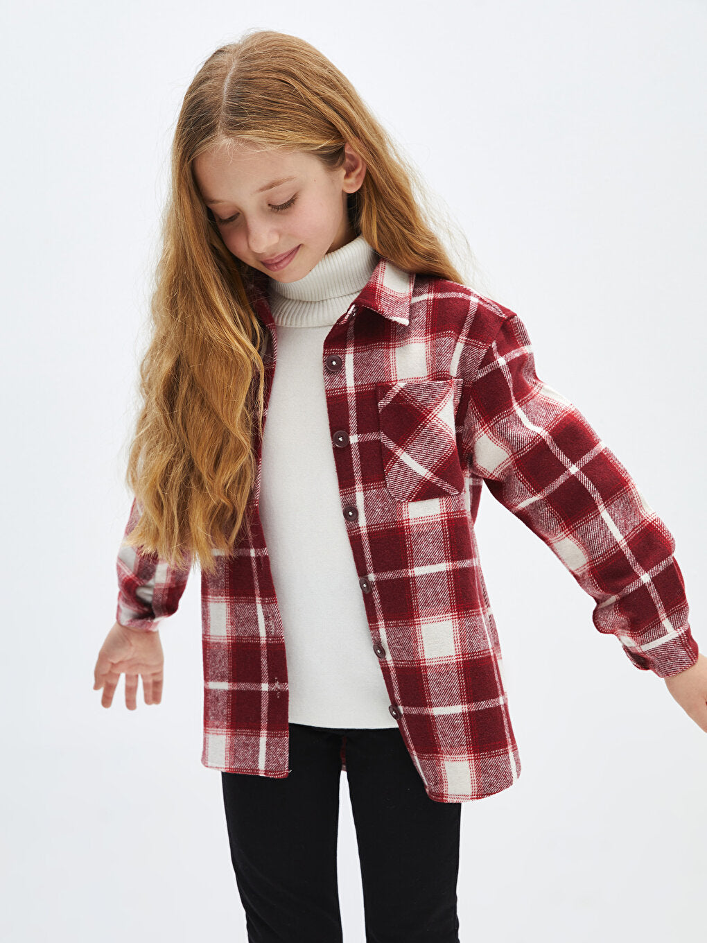 Plaid Long Sleeve Girls Shirt Jacket