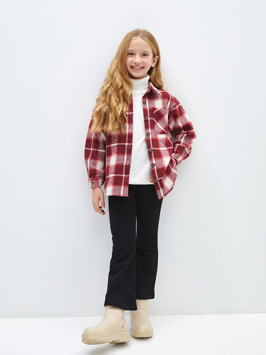 Plaid Long Sleeve Girls Shirt Jacket