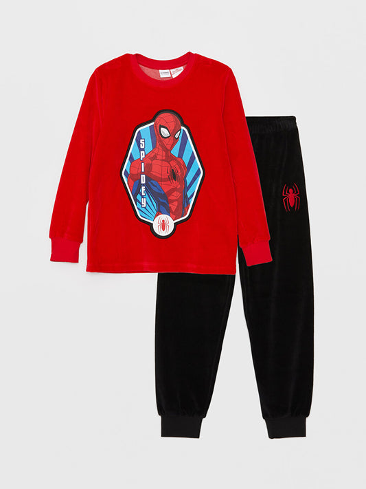 Crew Neck Spiderman Printed Long Sleeve Boys' Pajama Set