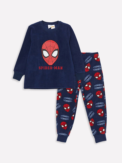 Crew Neck Spiderman Patterned Long Sleeve Fleece Boys' Pajama Set