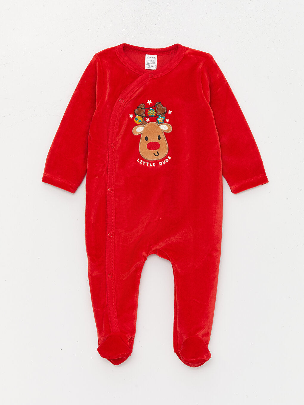 New Year's Themed Long Sleeve Embroidery Detailed Velvet Baby Boy Jumpsuit