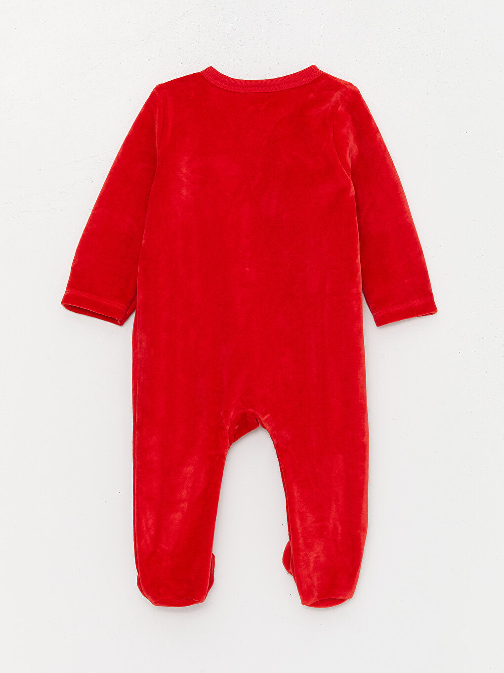 New Year's Themed Long Sleeve Embroidery Detailed Velvet Baby Boy Jumpsuit