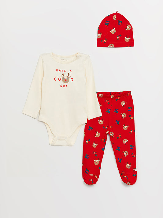 Crew Neck Printed Baby Boy 3-Piece Set