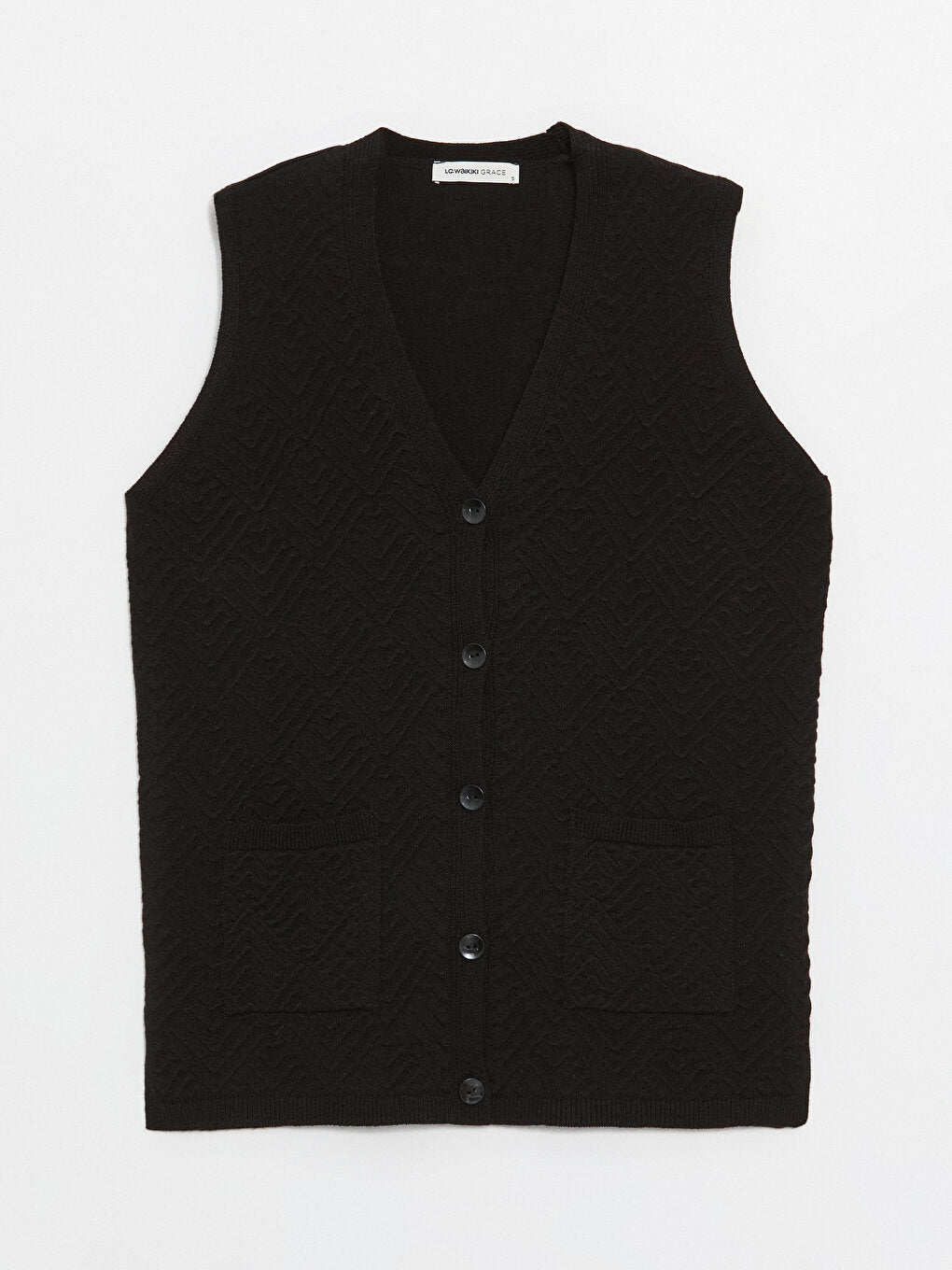 V-Neck Self-Patterned Women's Knitwear Vest