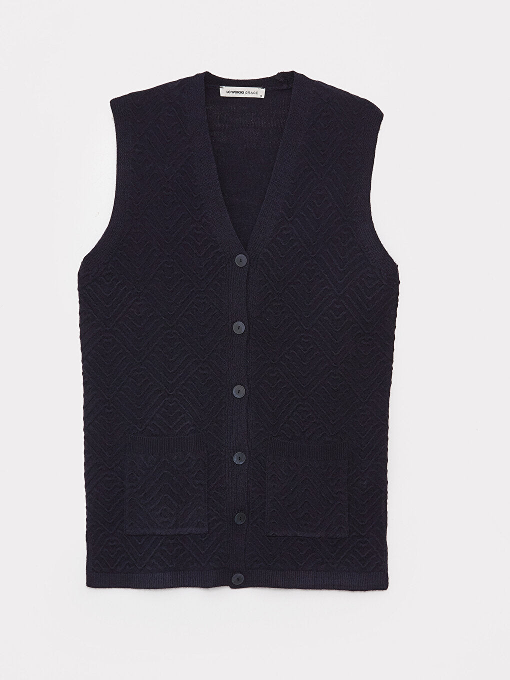 V-Neck Self-Patterned Women's Knitwear Vest