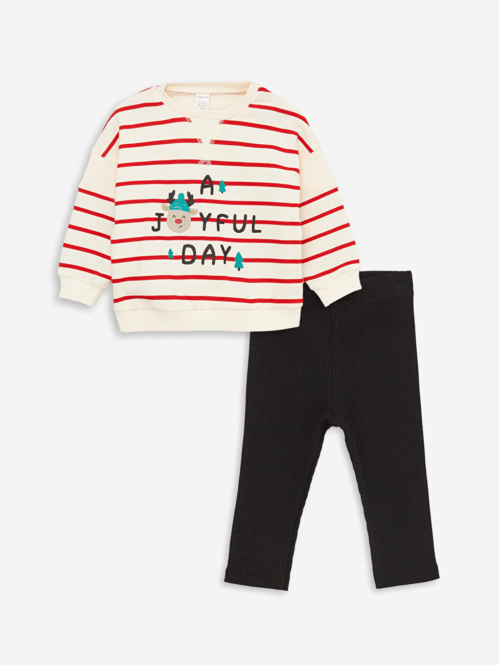 Crew Neck Long Sleeve Printed Baby Boy Sweatshirt and Tights 2-Piece Set