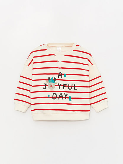 Crew Neck Long Sleeve Printed Baby Boy Sweatshirt and Tights 2-Piece Set