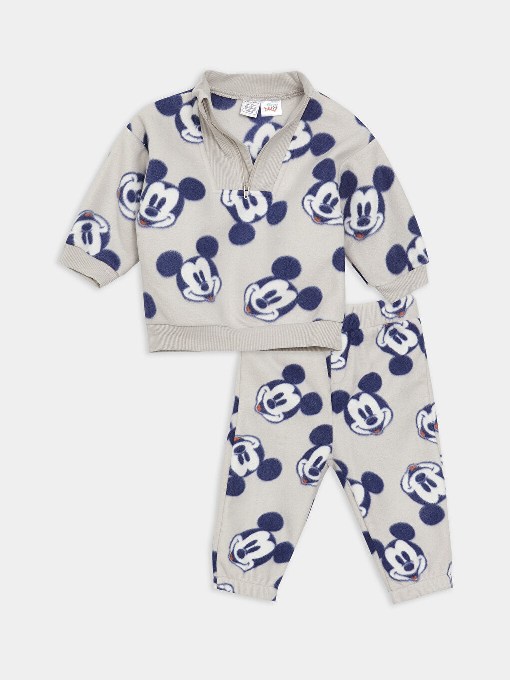 High Collar Mickey Mouse Patterned Fleece Baby Boy Sweatshirt and Sweatpants 2-Piece Set