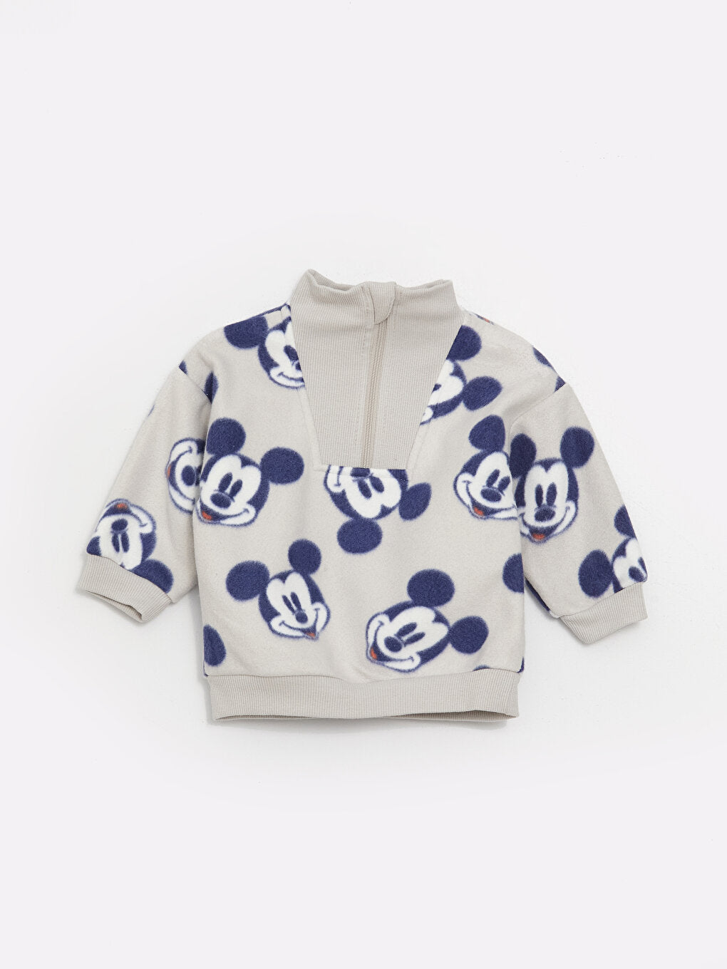 High Collar Mickey Mouse Patterned Fleece Baby Boy Sweatshirt and Sweatpants 2-Piece Set