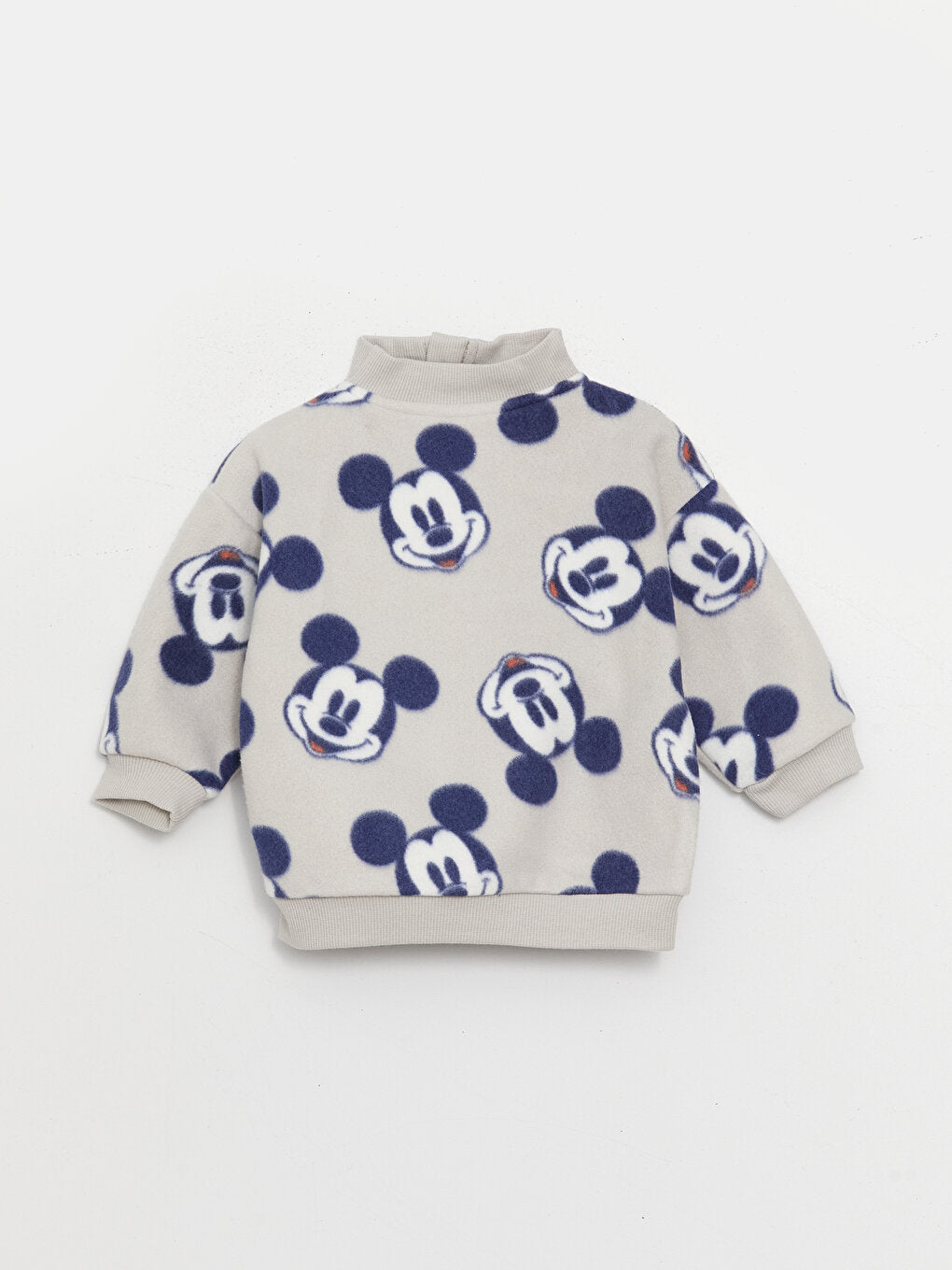 High Collar Mickey Mouse Patterned Fleece Baby Boy Sweatshirt and Sweatpants 2-Piece Set