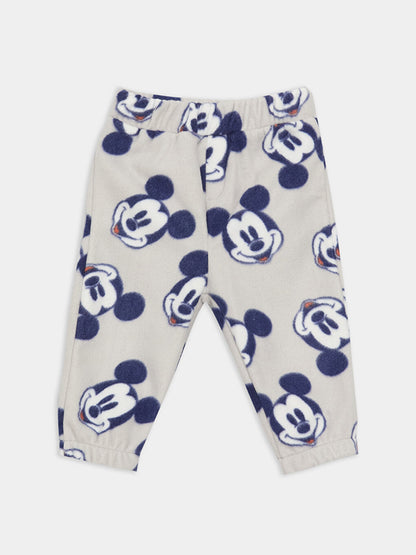 High Collar Mickey Mouse Patterned Fleece Baby Boy Sweatshirt and Sweatpants 2-Piece Set