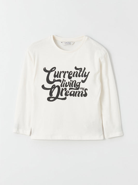 Crew Neck Printed Long Sleeve Girls' T-Shirt