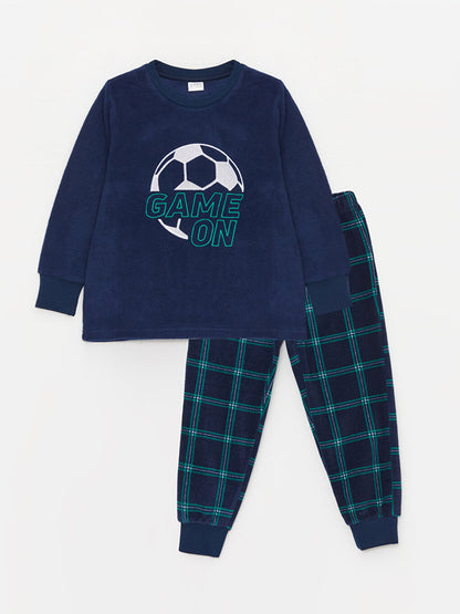 Crew Neck Embroidered Long Sleeve Fleece Boys' Pajama Set