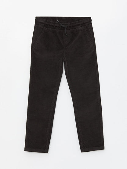 Basic Velvet Boy's Trousers with Elastic Waist