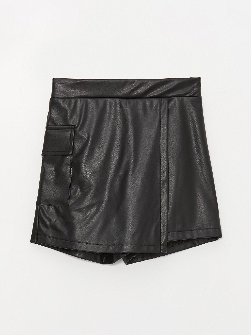 Leather Look Girl's Shorts Skirt with Elastic Waist