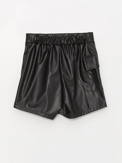 Leather Look Girl's Shorts Skirt with Elastic Waist