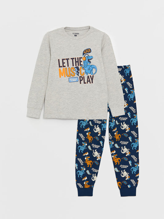 Crew Neck Printed Long Sleeve Boys Pajama Set