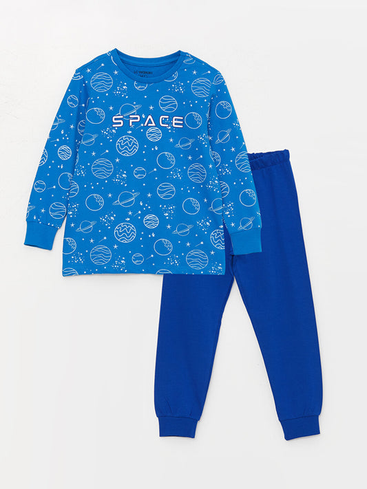 Crew Neck Printed Long Sleeve Boys' Pajama Set