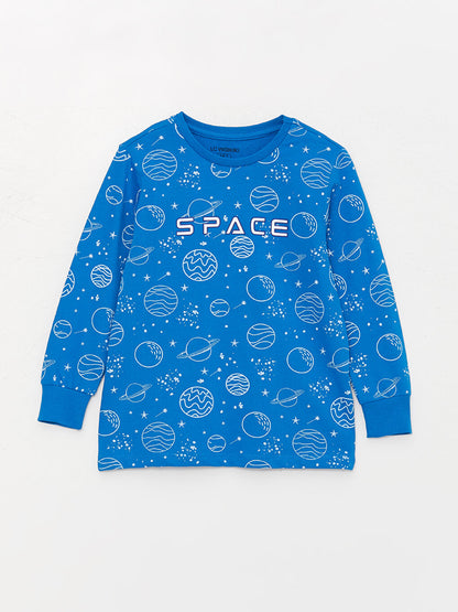 Crew Neck Printed Long Sleeve Boys' Pajama Set