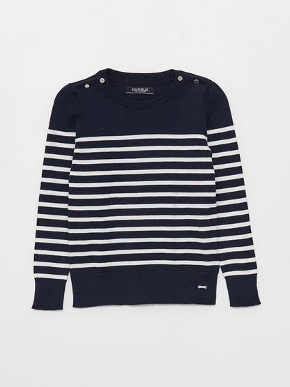 Crew Neck Striped Long Sleeve Girl's Knitwear Sweater