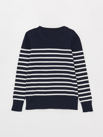 Crew Neck Striped Long Sleeve Girl's Knitwear Sweater