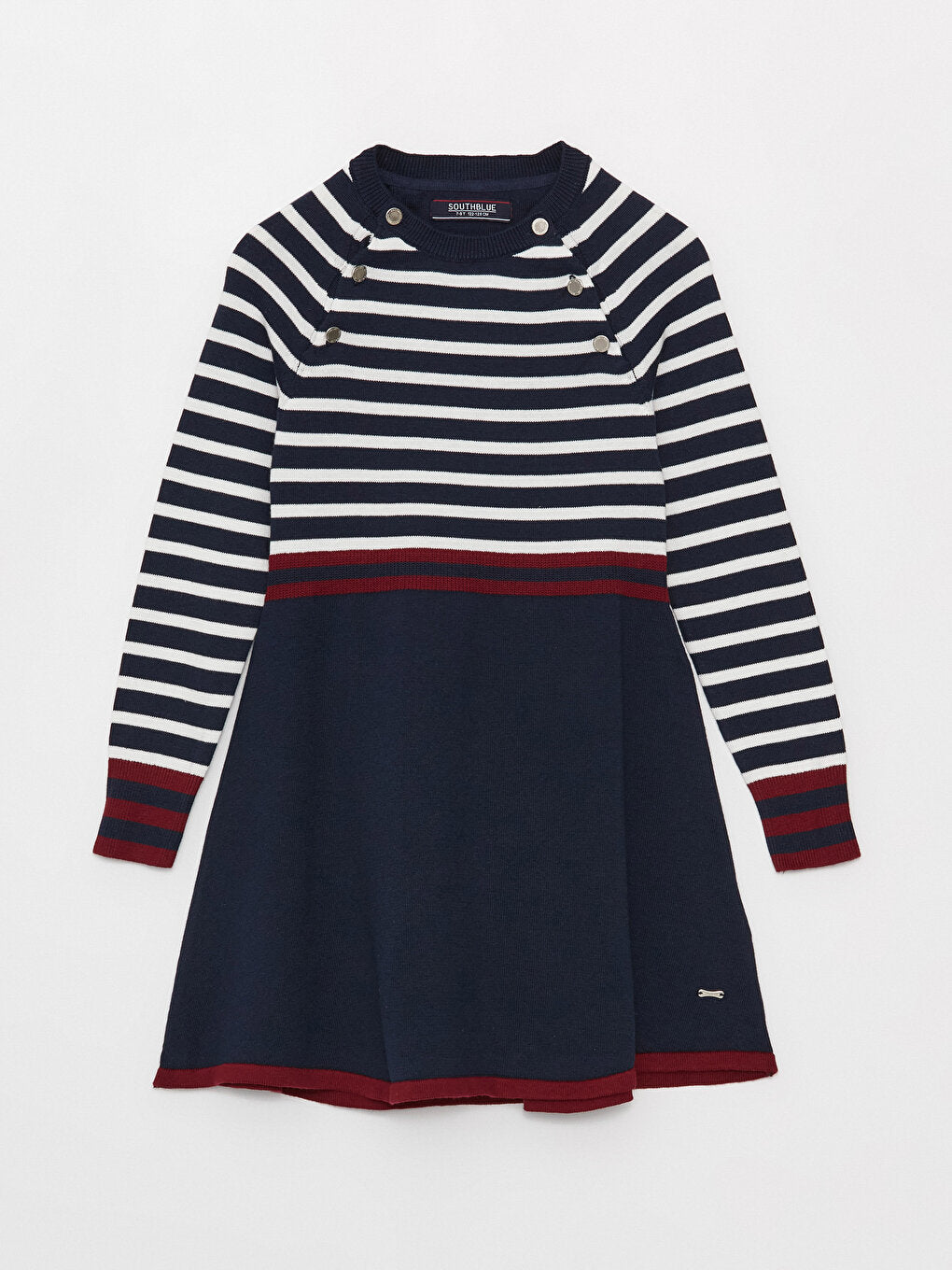 Crew Neck Striped Long Sleeve Girl's Knitwear Dress