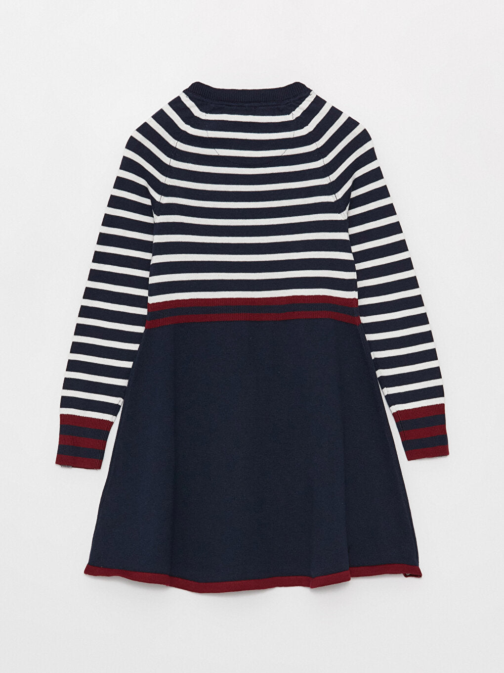 Crew Neck Striped Long Sleeve Girl's Knitwear Dress