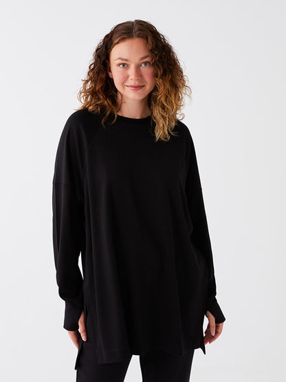 Crew Neck Plain Long Sleeve Oversize Women's Tunic