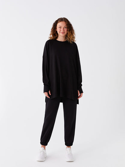 Crew Neck Plain Long Sleeve Oversize Women's Tunic