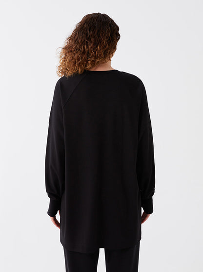 Crew Neck Plain Long Sleeve Oversize Women's Tunic