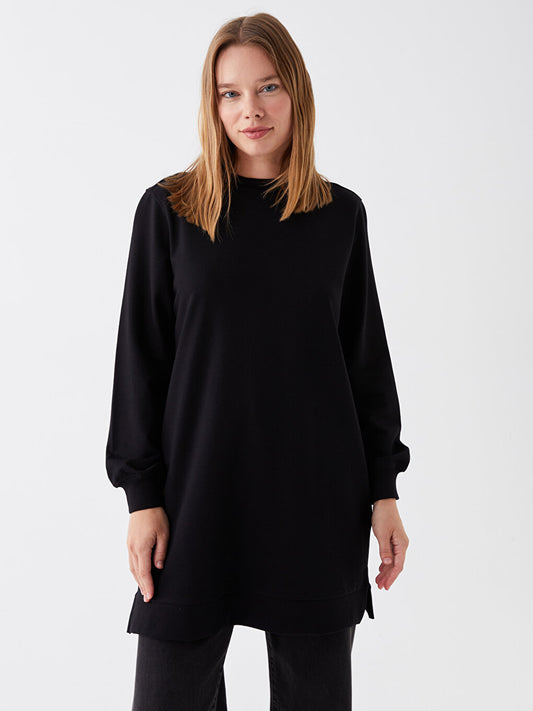 Crew Neck Plain Long Sleeve Women's Sweatshirt Tunic