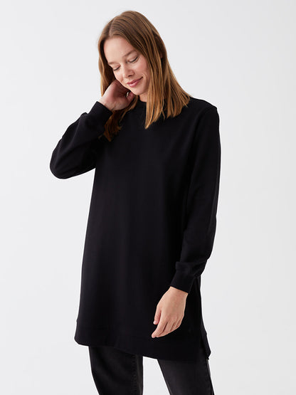 Crew Neck Plain Long Sleeve Women's Sweatshirt Tunic