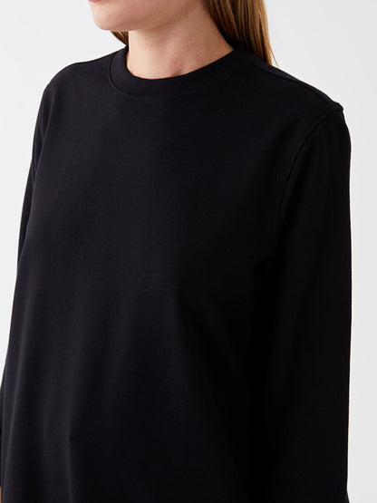 Crew Neck Plain Long Sleeve Women's Sweatshirt Tunic