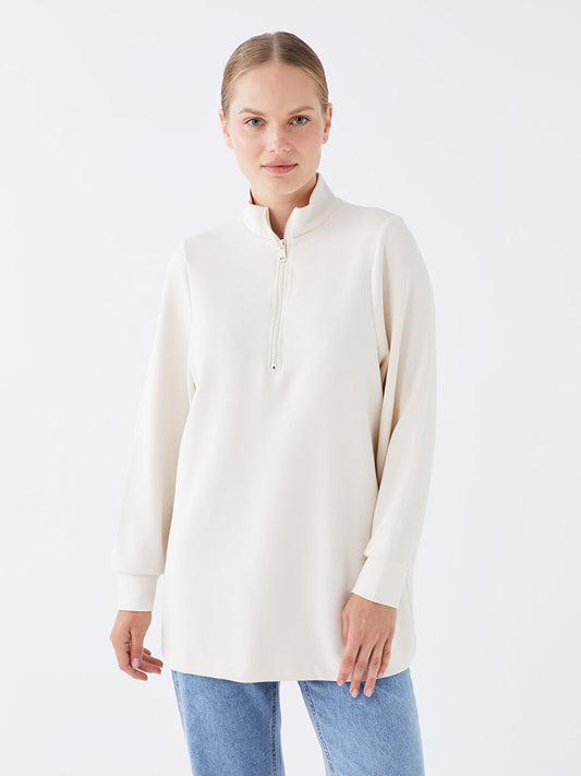 High Collar Plain Long Sleeve Oversize Women's Tunic