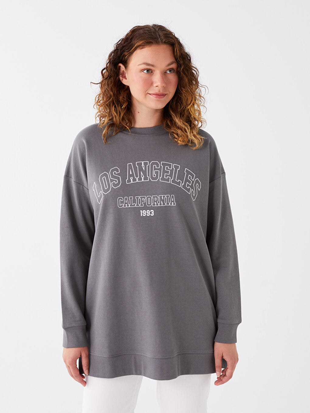 Crew Neck Printed Long Sleeve Oversize Women's Sweatshirt Tunic