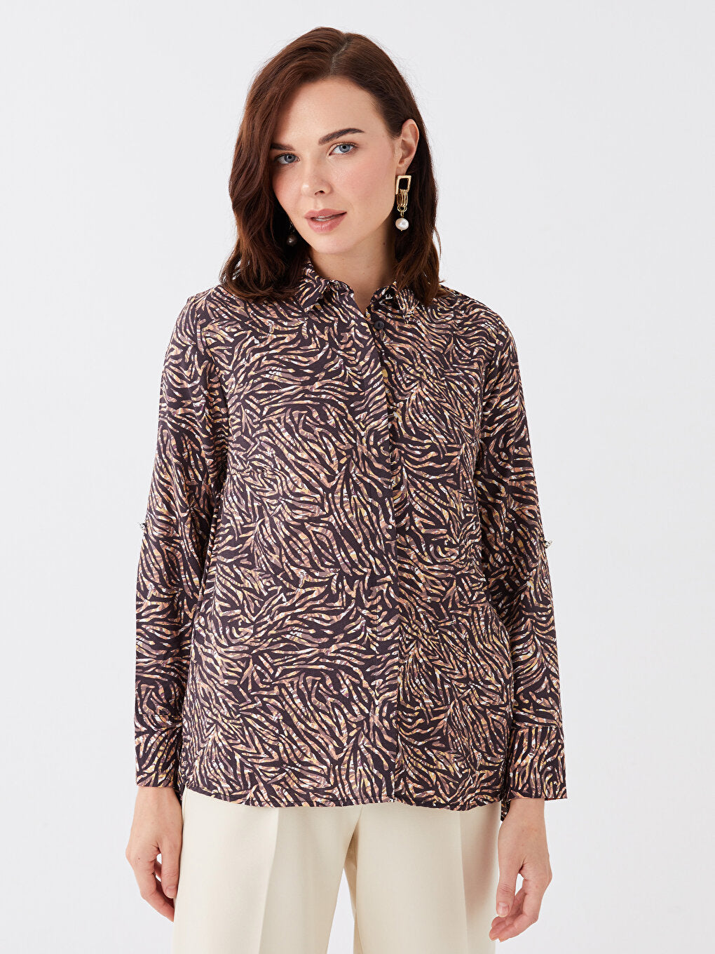 Patterned Long Sleeve Poplin Women's Shirt