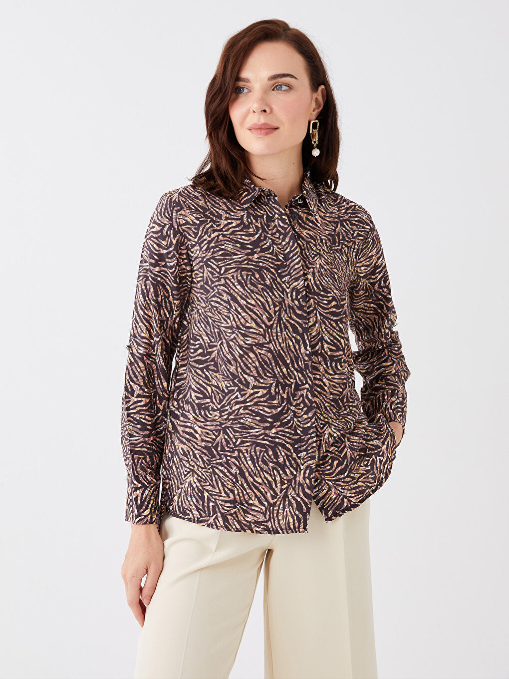 Patterned Long Sleeve Poplin Women's Shirt