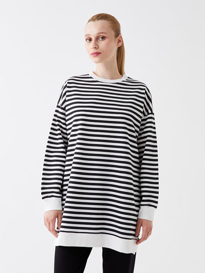 Crew Neck Striped Long Sleeve Oversize Women's Sweatshirt Tunic