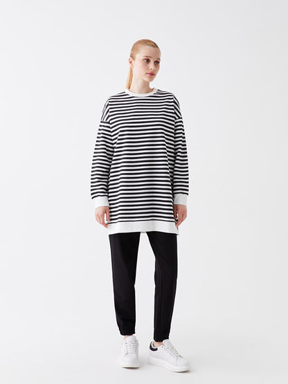 Crew Neck Striped Long Sleeve Oversize Women's Sweatshirt Tunic