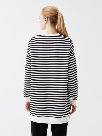 Crew Neck Striped Long Sleeve Oversize Women's Sweatshirt Tunic