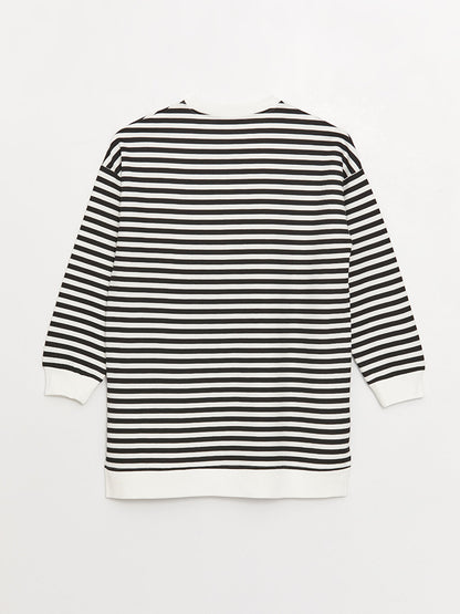 Crew Neck Striped Long Sleeve Oversize Women's Sweatshirt Tunic