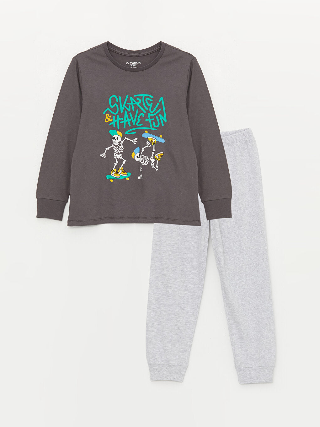 Crew Neck Printed Long Sleeve Boys' Pajama Set