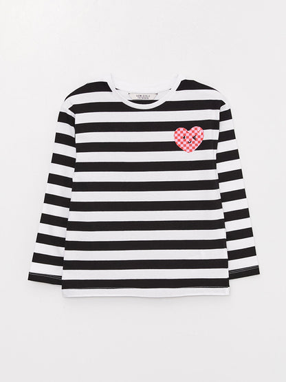 Crew Neck Striped Long Sleeve Girl's T-Shirt