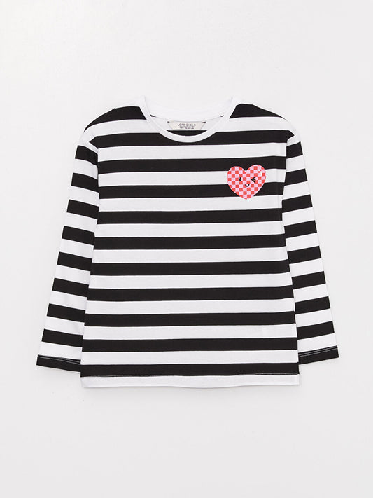 Crew Neck Striped Long Sleeve Girl's T-Shirt